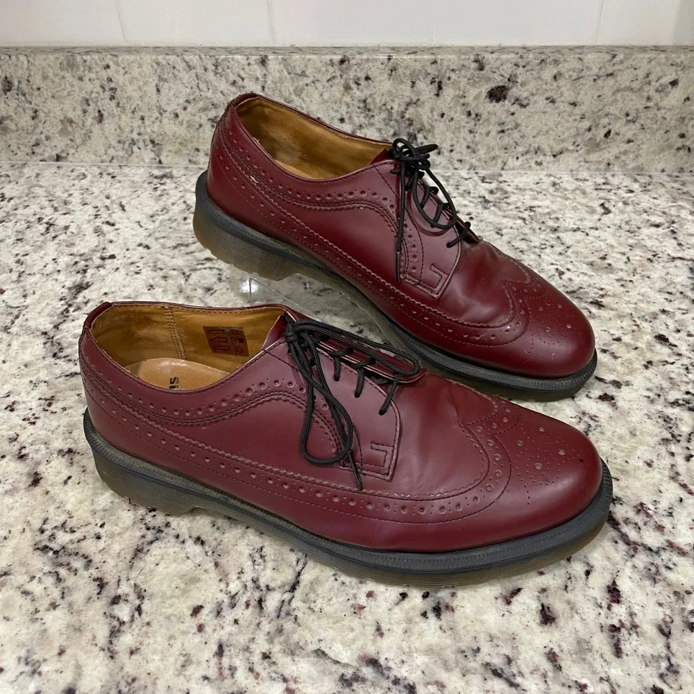 Dr Martens 3989 Cherry Red Leather Wingtip Brogue Shoes Mens 11 Womens 12